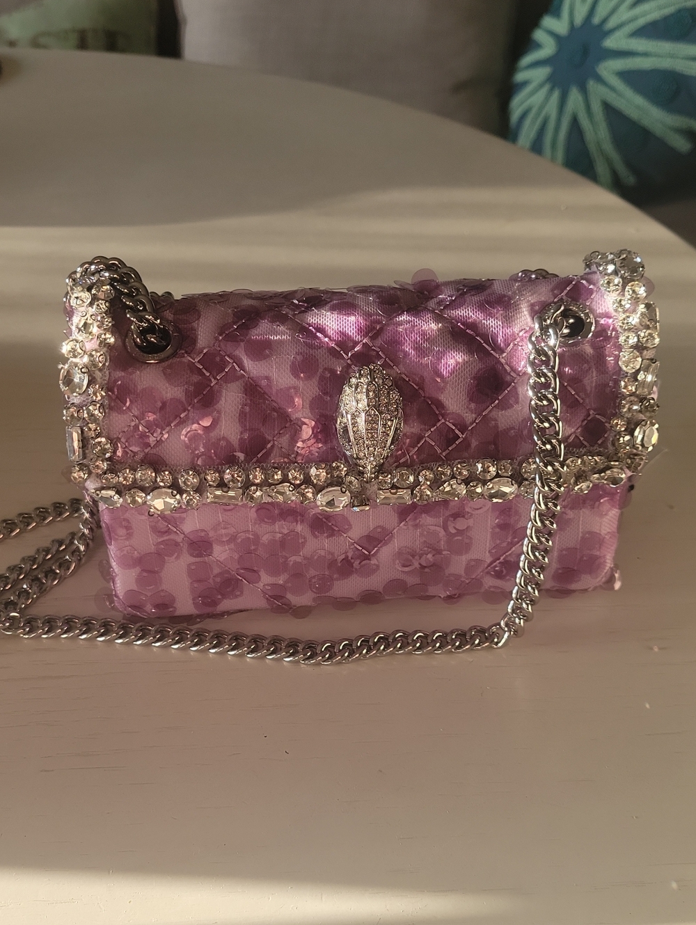 Kurt Geiger Lavender Crystal-Trim Shoulder Bag with Silver Chain